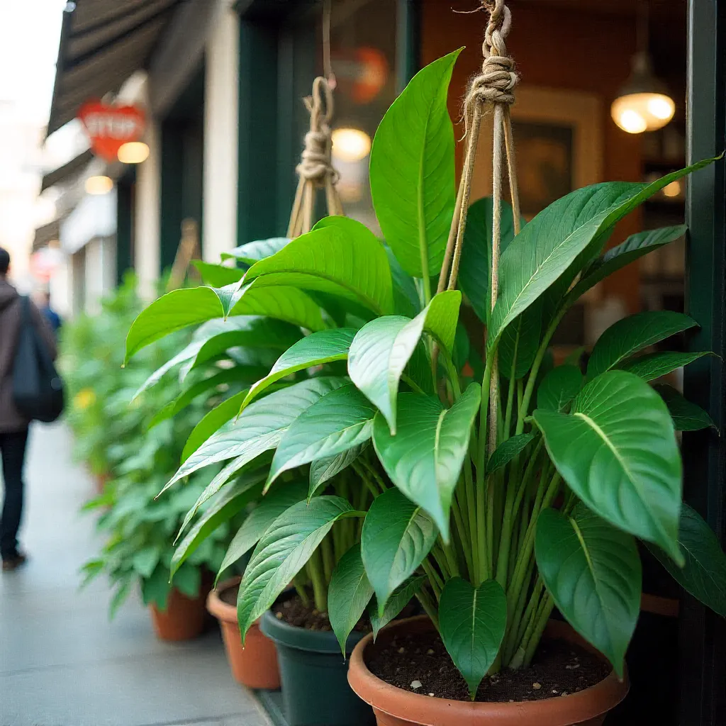 Urban market with potted plants